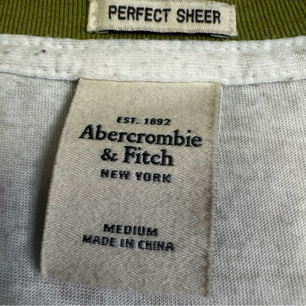 Abercrombie & Fitch Medium Green White Raglan Long Sleeve Shirt Tee Vintage NWOT - Picture 5 of 11